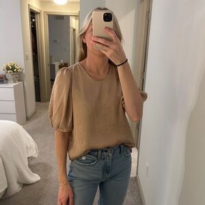 Pleione Taupe Puff Sleeve Blouse